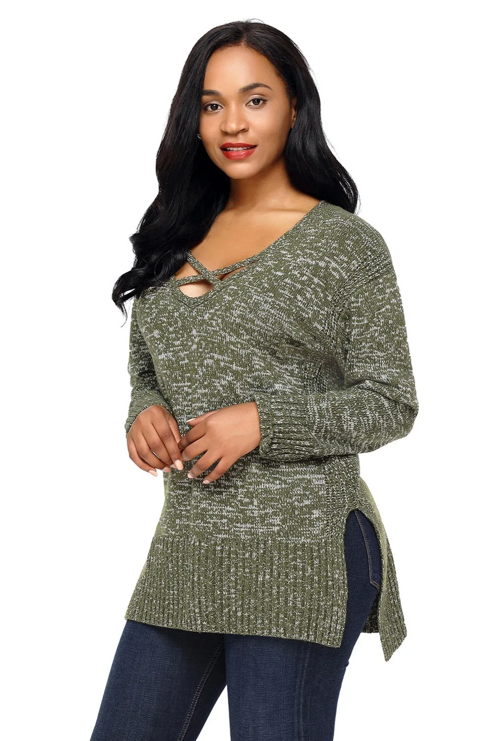 JIASIYUN Wool Sweaters Women Knitted Tops Deep V Neck Cross Bandage Long Sleeve Split High Low Hem Warm Pullover female Jumper JIASIYUN Wool Sweaters Women Knitted Tops Deep V Neck Cross Bandage Long Sleeve Split High Low Hem Warm Pullover female Jumper