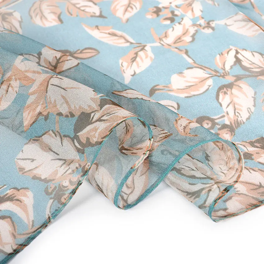 [BYSIFA] 100% Silk Chiffon Scarf Female Brand Leaves Design Grey Khaki Long Scarves Beach Shawls Fall Winter Women Neck Scarves 4