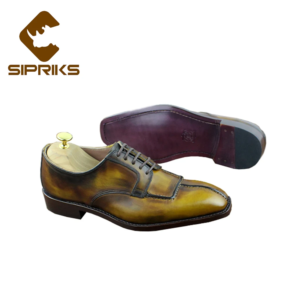 Retro Goodyear Piel Diseño Superior patina Bespoke Sipriks Negro A Italiano Pintado Calidad De Welted Mano Boda Becerro Zapatos Importada Vestido Oxofrds pTqwI0