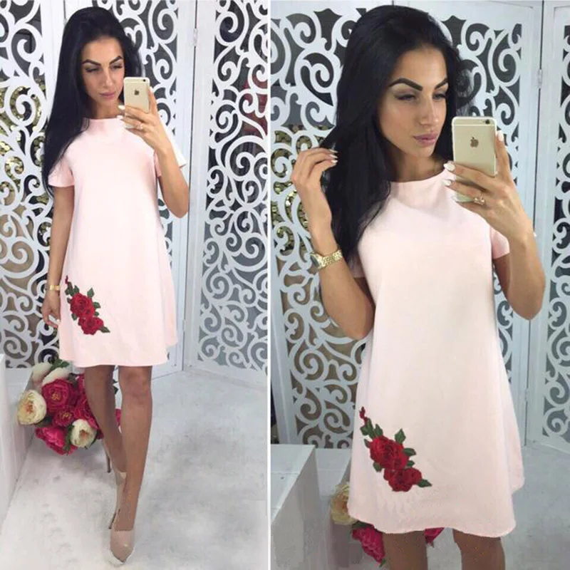 Summer Fashion Rose Liques Simple Style Straight Dress Woman O Home Women S Clothing Dresses