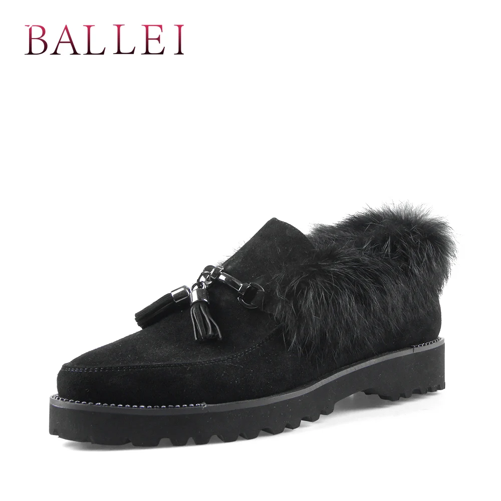 

Luxury Warm Woman Flats High Quality Short Plush Inside Soft Shoes Vintage Fur Comfortable Black Round Toe Soft Flat P17