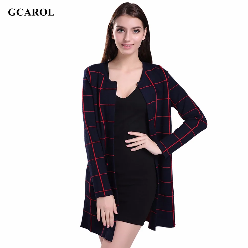 Women New Arrival Plaid Design Long Cardigan Open Stitch Slim Spring Autumn Winter Knitting Coat Knitwear Sweater