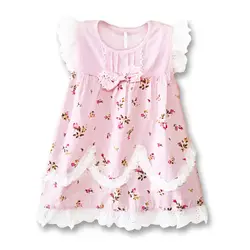 Платье для маленьких девочек, летний хлопковый тонкие платья, модное Брендовое детское кружевное платье с цветочным рисунком, детская