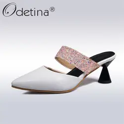 Odetina/новые модные блестящие Комнатные шлепанцы Для женщин на очень высоком каблуке (6 см) с постепенным увеличением острый носок сланцы