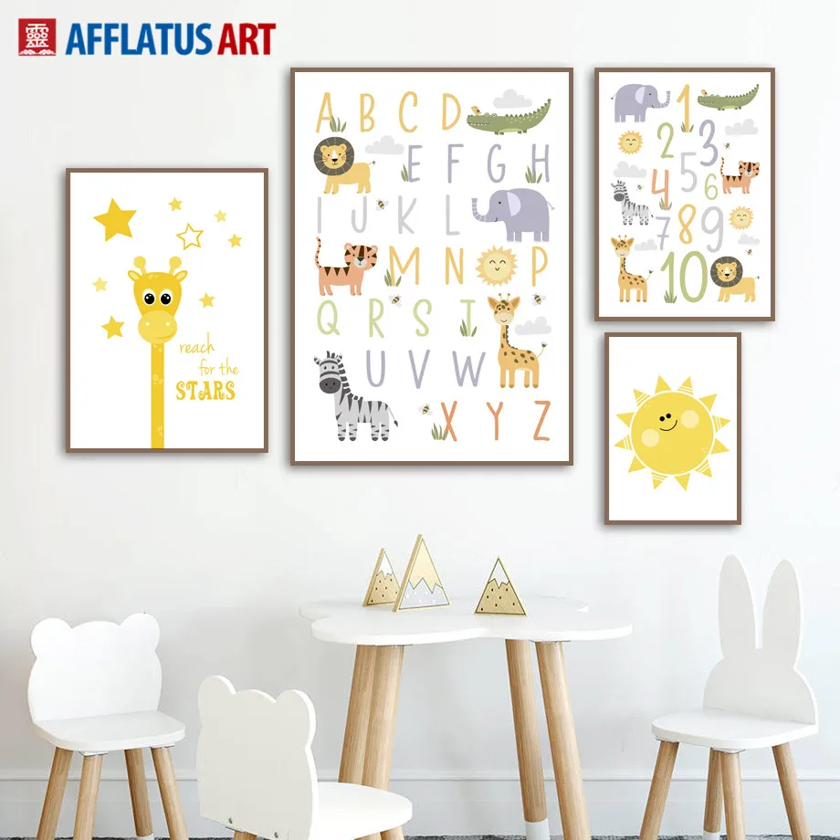 

Cartoon Creative Alphabet Numbers Wall Art Canvas Painting Nordic Posters And Prints Wall Pictures For Kids Room Nursery Decor