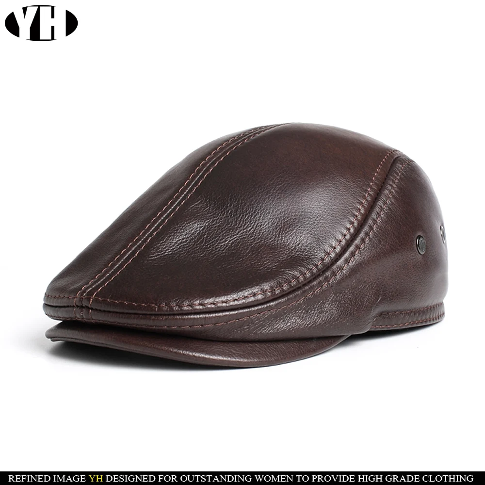 

Brand Men's Real Genuine sheep Leather baseball Cap brand Newsboy /Beret Hat winter warm caps hats Cowhide cap