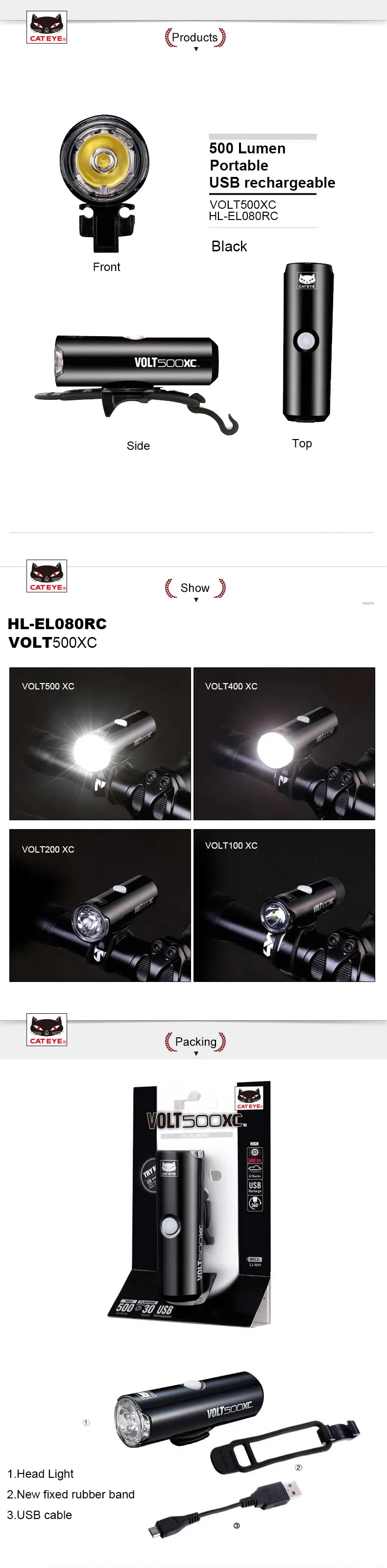 Perfect CATEYE Bike Front Light Waterproof USB Rechargeable MTB LED Headlight Built-In Battery Flashlight Lamp Bicycle Accessories 0