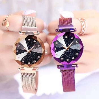 

Luxury Rose Gold Women Watches Fashion Diamond Ladies Starry Sky Magnet Watch Waterproof Female Wristwatch For Clock 2019