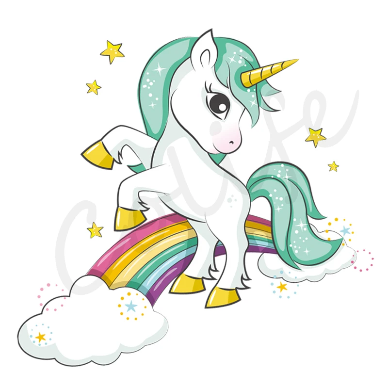 1Rainbow Unicorn Patches Clothing Stickers Patchwork T-shirt Decoration Applique Cute Unicorns On Patch 22x19.5cm