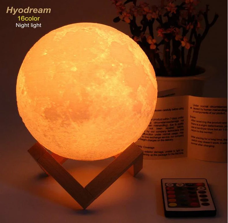 HYODREAM moon лампа 3d принт ночник USB Перезаряжаемый multColor управление огни 16 цветов Изменение дистанционного светодиодный подарок для маленькой девочки
