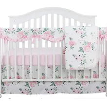 Sahaler 4 шт. детская кроватка Защитная планка Набор Boho Цветочные Детские постельные принадлежности гофрированная юбка для детской кроватки комплект КРОВАТКИ(Розовый пион