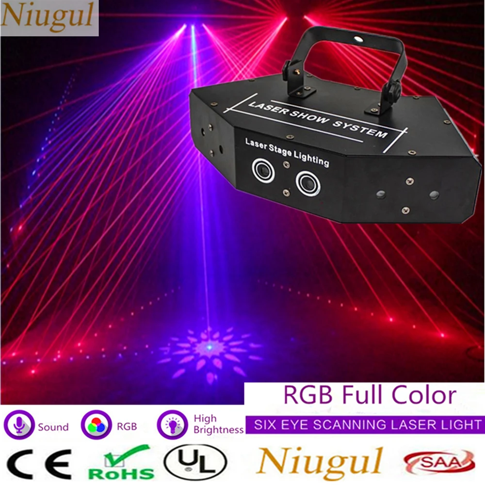 

RGB 6 Lens Scan Laser Light With Pattrns/Scanning Beam Effect Stage Lighting/Full Color Laser Show System For Disco Home Party