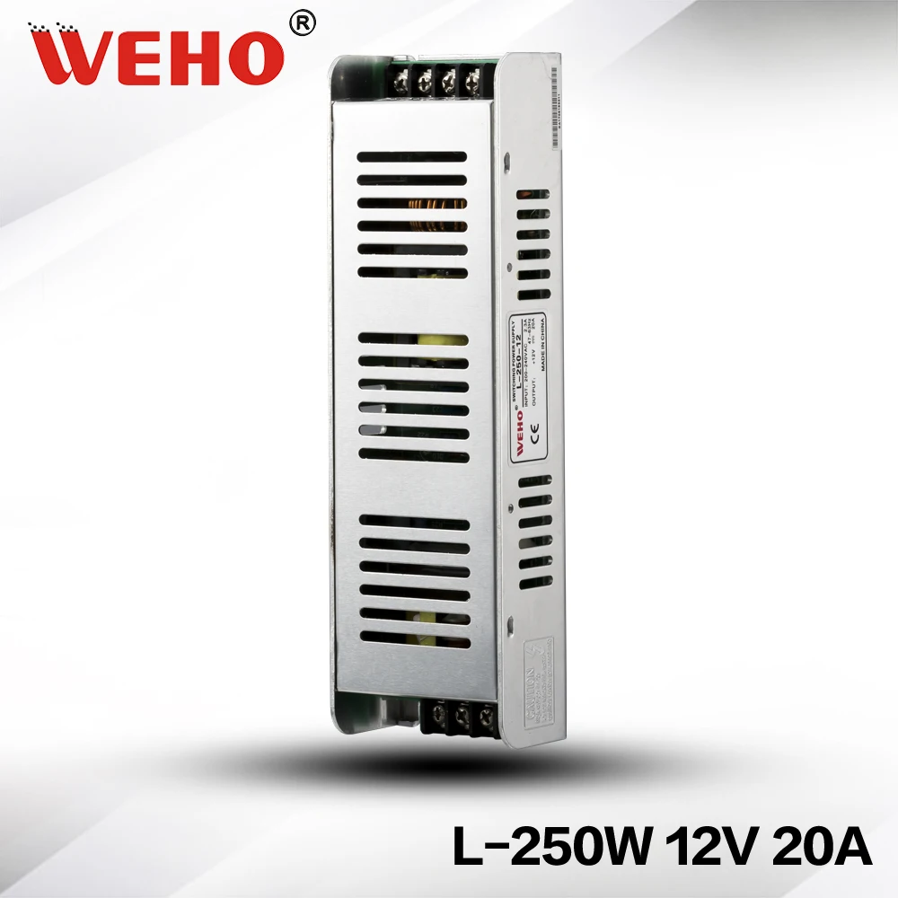 

(L-250-12) WEHO 250w 12v 20a power supply for led lights ac to dc ultra thin