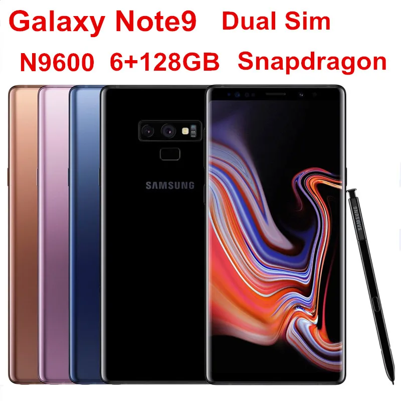 Samsung Galaxy Note9 Note 9 Duos N9600, 128 Гб ПЗУ, 6 ГБ ОЗУ, две sim-карты, мобильный телефон, четыре ядра, 6,4 дюйма, двойной 12 МП, Snapdragon 845, NFC