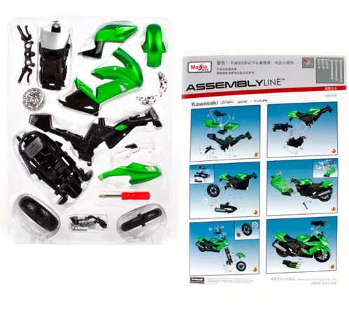 Сборная зеленая модель мотоцикла Maisto 1:12 Kawasaki Ninja ZX 14R сделай сам для мальчиков