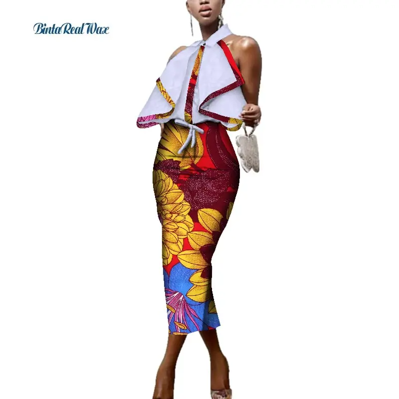 Пользовательские Африканские Восковые лоскутные платья с принтом для женщин Базен Riche сексуальное прямое платье традиционный африканский дизайн одежда WY3421