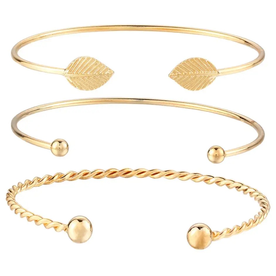 Fashion Women Bangle Gold Leaf Punk Cuff Bracelet Bangle Chain