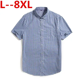 

8XL 6XL Small Plaid Shirt Men Summer New Short Sleeve Cotton Mens Dress Shirts Casual Button Down Chemise Homme Camisa Masculina