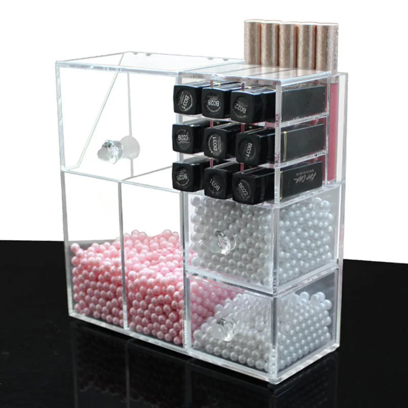 

Transparent Makeup Brush Storage Box With Pink Pearls Cosmetic Brush Organizer Desk Storage Case Acrylic Brush Organizer Show