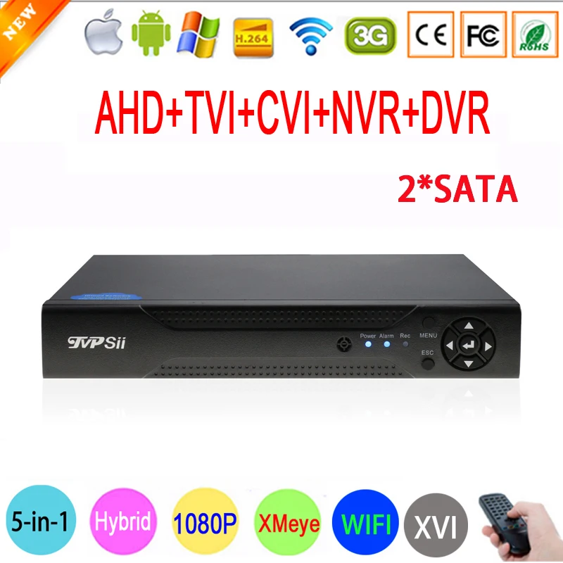 Goedkoop 1080 p Surveillance Camera XMeye 16CH 16 Kanaals 1080N 2 * SATA 6 in 1 Coaxiale Hybrid Wifi TVi CVI IP NVR AHD CCTV DVR FreeShipping