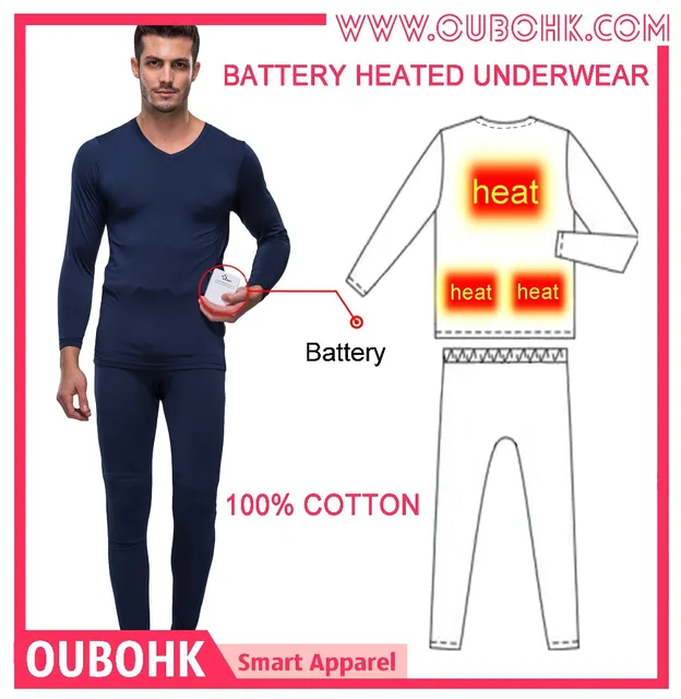 Electric Heated Underwear Men's Cotton Stretchy Long Johns Winter