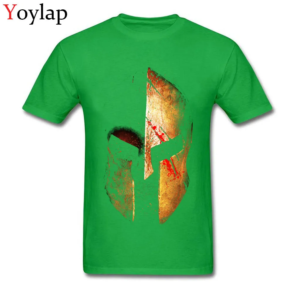 100% Cotton Men Short Sleeve T-Shirt Normal Tops Shirts Cute Funny O Neck Tee-Shirt Spartan II green