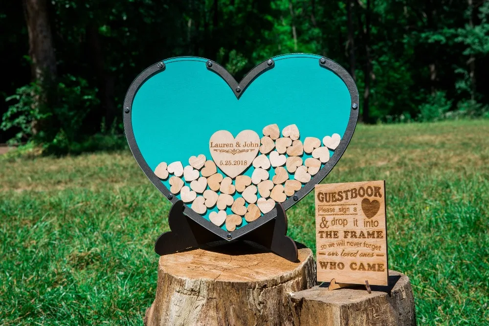 Custom heart wedding guestbook, personalized alternative guest book, wooden alternative drop box