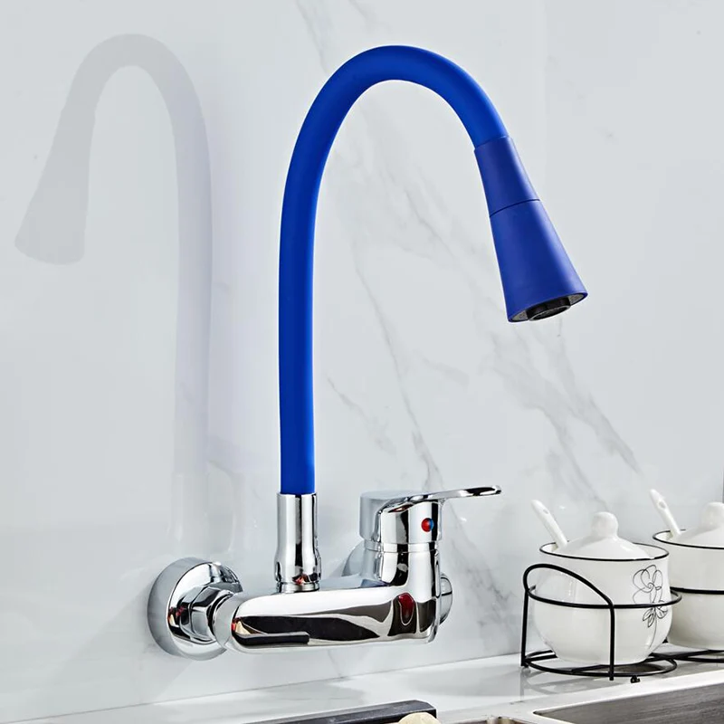  Wall Mounted Kitchen Faucet Single Handle Kitchen Mixer Taps Dual Holes Hot and Cold Water Tap 360  - 33047408202