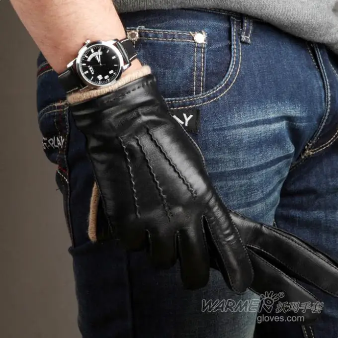 

Top Grade Genuine Leather Glove For Men Winter Short Black Sheepskin Glove New 1 Pair/Lot