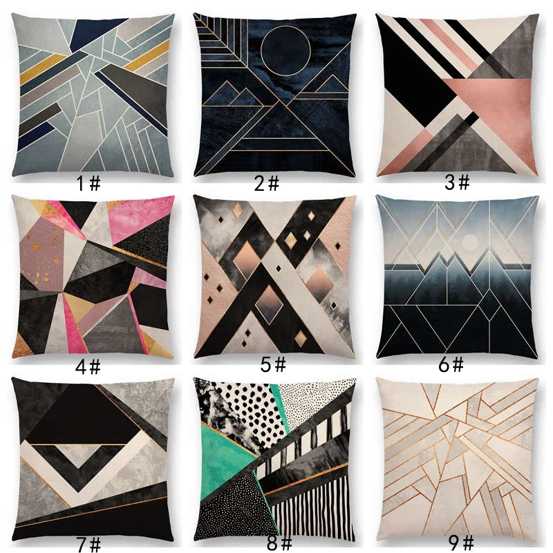 

Hot sale Newest Fashion Nordic Style polygon line Black white Cushion Cover Home Pillow Case Linen Cotton Pillows Covers a0043