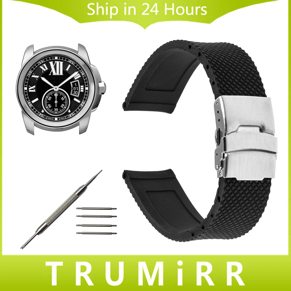 18mm 20mm 22mm 23mm 24mm Silicone Rubber Watch Band for Cartier Tank Solo Santos Stainless Steel