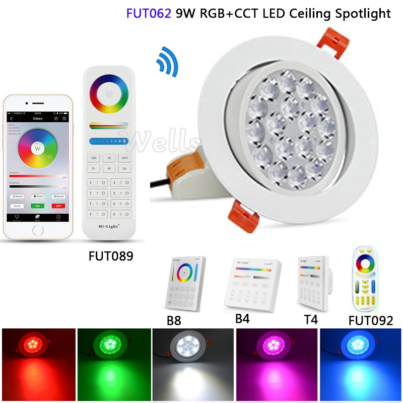 Потолочный круглый прожектор Miboxer FUT062 9 Вт RGB + ccled совместимый с пультом