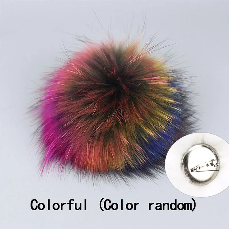 Colorful Color Raccoon Fur Pompoms Needle Fur Pompon For Knitted Hat Cap Beanies Scarves Bags Shoes Real Fur Pom Poms With Pin - Цвет: S