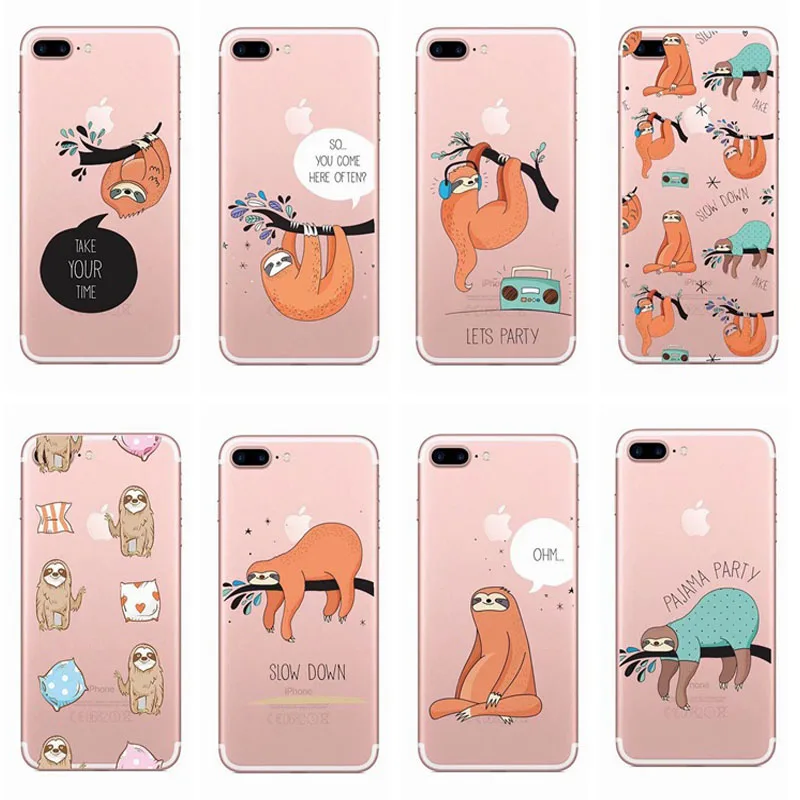

Cute Cartoon Print Pattern Phone Case For 6 6s 7 8 Plus XS Max XR XS X 5 5S SE Sloth Pattern Ultra-thin Slim Soft TPU Case New