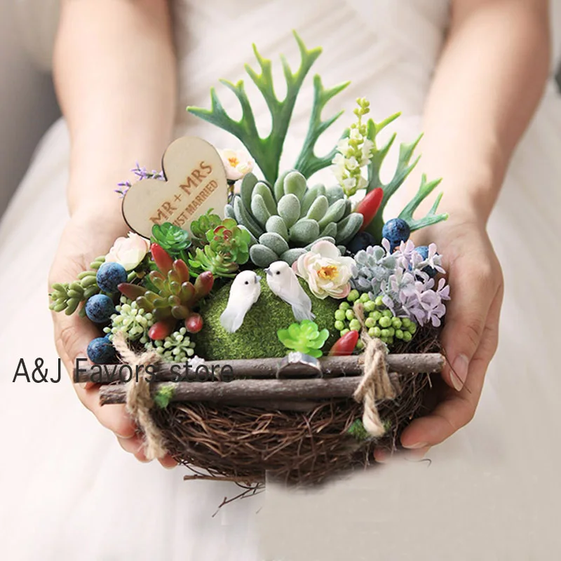 

1pcs Unique Natural Rustic Forest Nest Bird pillows Personalised Proposal wedding Ceremony marriage ring holder pillow