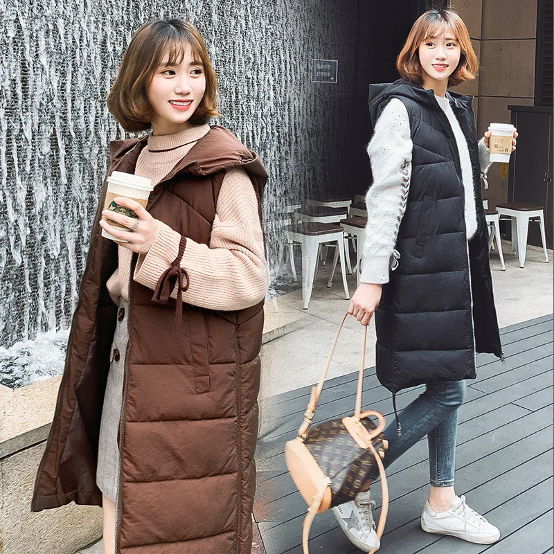 

Harajuku Casual Long Cotton Vest Women Fashion 2019 Autumn Winter Fashion Warm Coat Woman Ladies Waistcoat Hooded Outerwear
