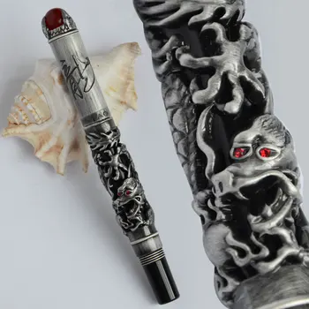 

JINHAO DRAGON KING PLAY PEARL ANTIQUE SILVER BRUSH FINISH DRAGON EMBOSS 18KGP FINE NIB FOUNTAIN PEN 3 COLORS SELECTIVE BUSINESS