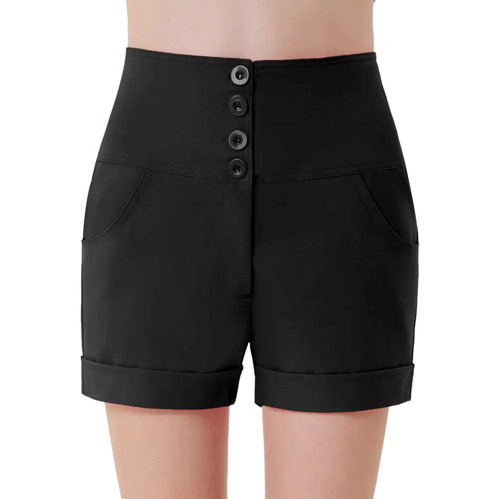 

Gk Women's Pants Solid Color Slim Fit High Waist Buttons Front Shorts Sexy Casual Women Short Pants Summer 2019 New