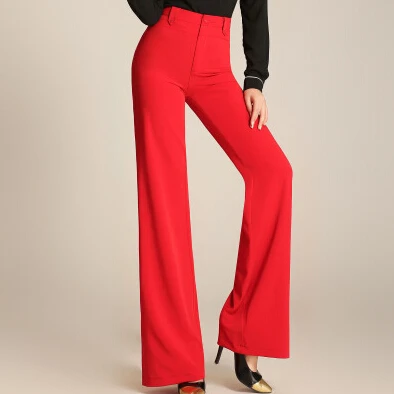 

Women Pants Trousers Slim High Waist Wide Leg Pants candy colors Vintage OL Slim Trousers Plus Size