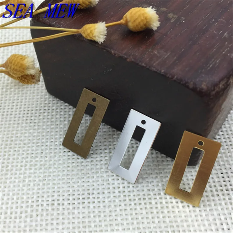 

SEA MEW 9mm*19mm Copper Raw Brass Antique Bronze Silver Color Plated Rectangle Pendant Connectors DIY Jewelry Accessories