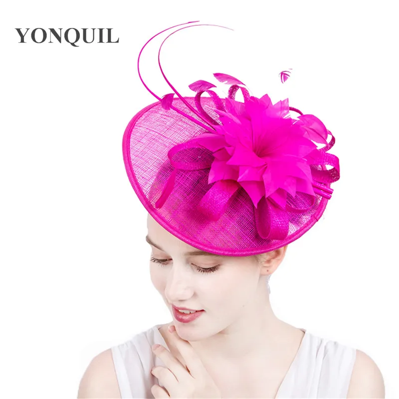 Feather flower BIG Fascinators hats hot pink headwear sposa sinamay