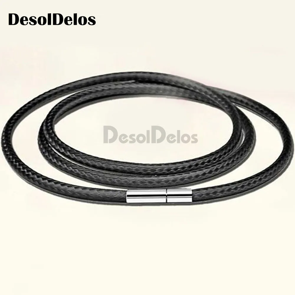 

40/45/50/55CM Black Necklace Cord Leather Cord Wax Rope Chain 316L Stainless Steel Tube Clasp DIY Necklaces Jewelry Accessories