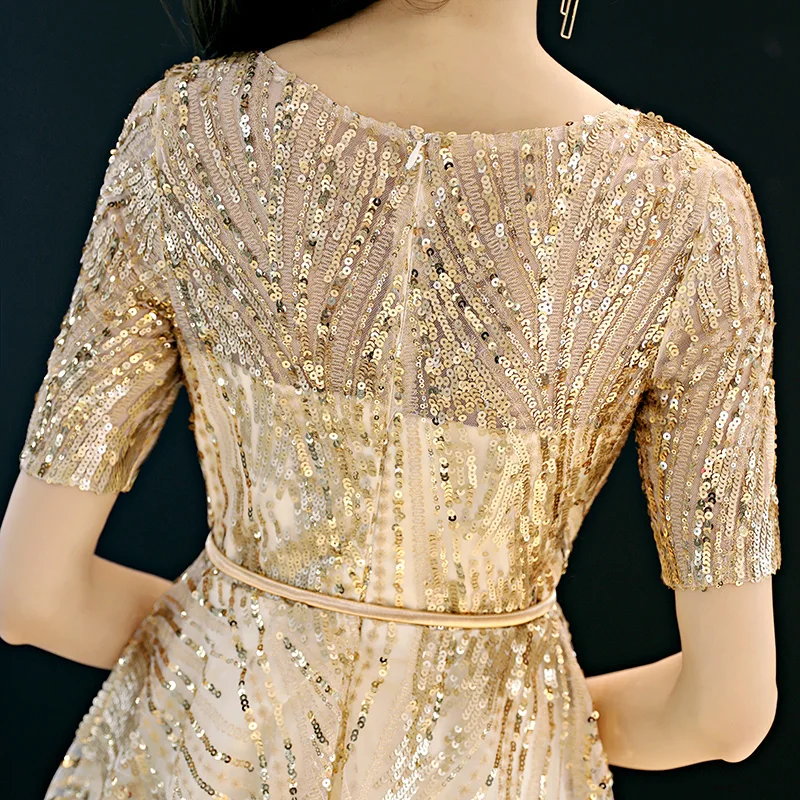 Short Sleeve Champagne Fashion Designer Lace Cocktail Gowns Cocktail Dress WY873 Customized