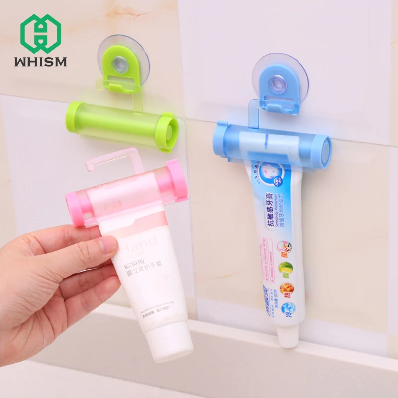 WHISM Plastic Rolling Squeezer Toothpaste Dispenser Tube Partner Sucker Hanging Holder Home Bathroom Accessories