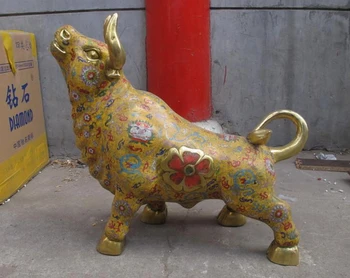 

WBY 004002 China Royal 100% Pure Bronze Cloisonne Foo Dog Lion Cattle Bull Ox animal Statue (A 0319 discount 35%)