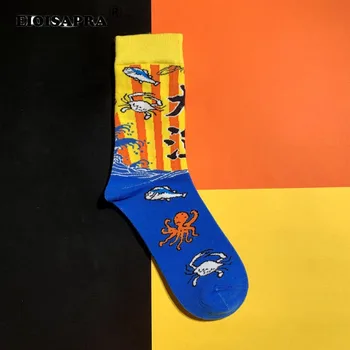 

[EIOISAPRA]New Fashion Tide Men Socks Unisex Cartoon Ocean Personality Happy Socks Creative Combed Cotton Skateboard Sock