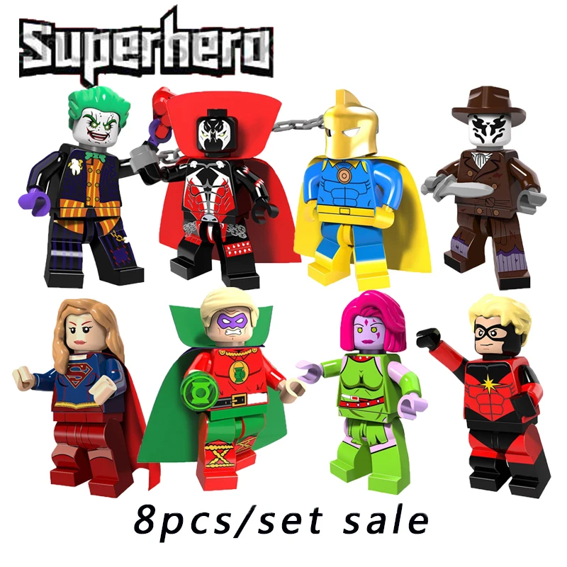 

8pcs/lot Building Block Compatible Legoinglys Spawn Supergirl Green Lantern Blink Doctor Fate Action Figures Toys For Children
