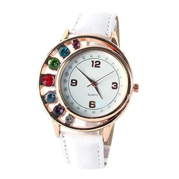 

Ladies Crystal Leather Bracelet Watch Rainbow Diamonds Quartz Wrist Watch