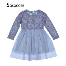 Sosocoer Платье для маленьких девочек Демисезонный Кружево с длинными рукавами Детские платья для девочек в цветочек праздничное платье