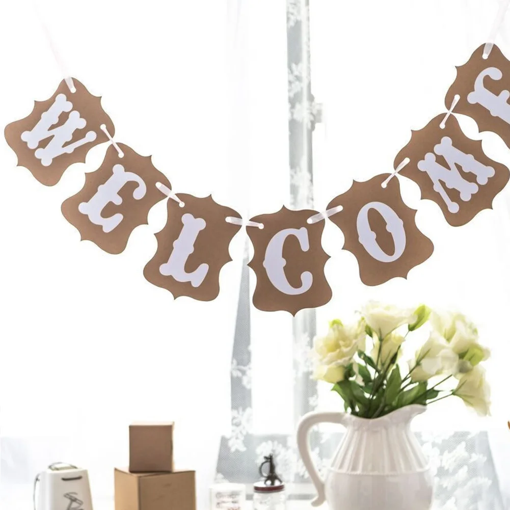 

Hot Selling WELCOME Banner Flag Bunting Wedding Party Sign Baby Shower Craft Supplies